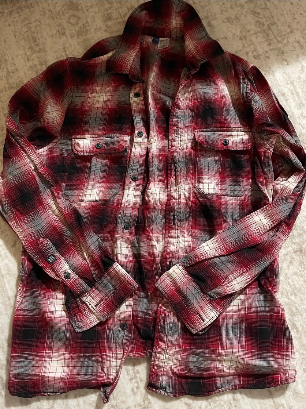 H&M Red and Black Plaid Long Sleeve Shirt